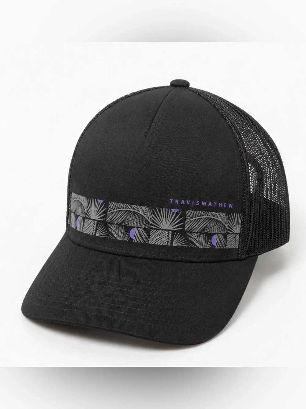 TravisMathew Black Trucker Hat Tropical Print Mesh Snapback Cap